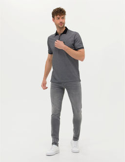 Siyah Regular Fit Bask_l_ Polo Yaka Ti__rt