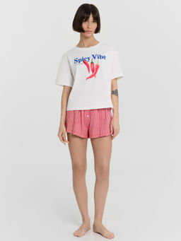 Комплект домашний женский с принтом и надписью Spicy vibe