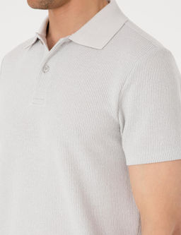 Gri Slim Fit _rme Dokulu Polo Yaka Ti__rt