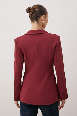 Bordo Fitted/Vucuda Oturan Tek Dugmeli Blazer Ceket TWOAW26BC00059 - Trendyolmilla фото 4