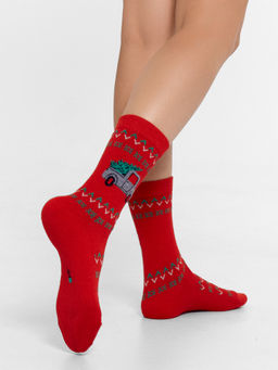 Цена за 5 пар! Носки женские высокие с узором в виде машинки