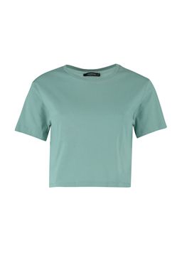 Gri-Mint 2li Paket %100 Pamuk Crop Bisiklet Yaka Orme T-Shirt TWOSS20TS1480