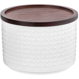 Банка д/хранения и запекания 250 мл 9,3*9,3*7 см "Орнамент" + дер. крыш.-подстав. с сил. упл., белая