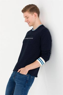 Мужская темно-синяя толстовка с круглым вырезом