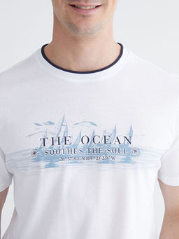 Bisiklet Yaka Bask?l? Penye Erkek Ti??rt