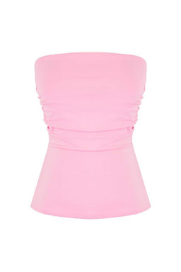 Pembe %100 Pamuk Straplez Buzgu/Drape Detayl? Orme Bluz TWOSS25BZ00484