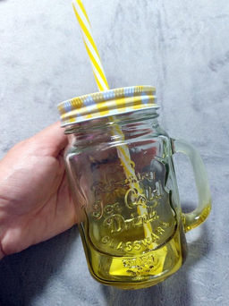 Кружка стекло, 450 мл, с крыш, с трубочкой, SDFG0114-2 (298248)