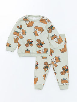 Bisiklet Yaka Uzun Kollu Bask?l? Erkek Bebek Sweatshirt ve Pantolon 2li Tak?m