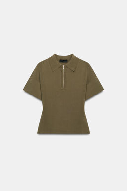 POLO PUNTO CREMALLERA MANGA CORTA / Khaki - Zara фото 8