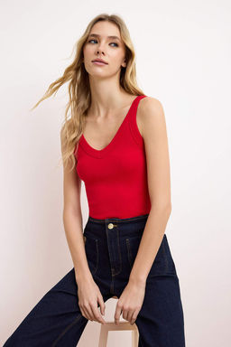 Siyah V Yaka Kal?n Ask?l? Fitilli Esnek Orme Atlet TWOSS26AL00027 - Trendyolmilla фото 6