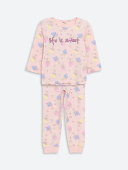 Bisiklet Yaka Bask?l? K?z ?ocuk Pijama Tak?m?