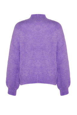 Mor Yumusak Dokulu Kal?n Bisiklet Yaka Triko Kazak TWOAW24KZ00290 - Trendyolmilla фото 7