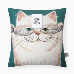 Подушка Этель Счастливый котик 40х40 см, велюр, 100% п/э  фото 4