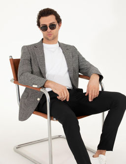 Siyah Slim Fit Keten Kar___ml_ Ceket