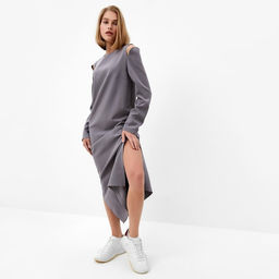 Платье длинное женское с разрезами MINAKU: Casual collection, серое, размер 50