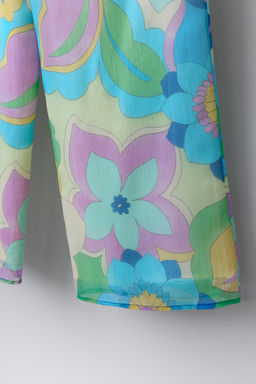 PANTAL?N WIDE LEG FALDA ESTAMPADO / Verde agua - Zara фото 4