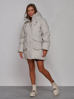 Зимняя женская куртка модная с капюшоном светло-серого цвета 52310SS - Holdluck фото 3