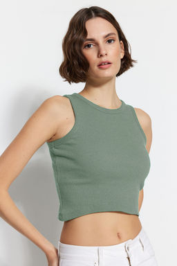 Antrasit-Mint 2li Paket Vucuda Oturan Crop Halter Yaka Fitilli Esnek Orme Atlet TWOSS21AL0058
