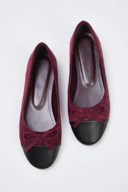 Bordo Suet Fiyonk Detayl? Badem Burun Kad?n Babet TAKSS25BE00000