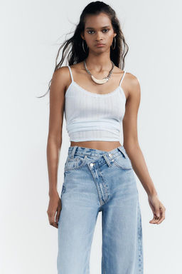 HIGH-WAIST TRF WIDE-LEG CROSSOVER WAIST JEANS - Zara фото 2