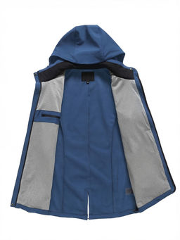 Парка женская софтшелл виндстоппер удлинённая с капюшоном синего цвета 9618_1S