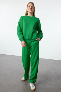 Yesil Kal?n Ici Polarl? Regular/Normal Kal?p Slogan Nak?sl? Orme Sweatshirt TWOAW21SW1061 - Trendyolmilla фото 2