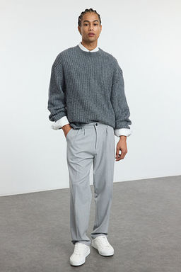 Gri Pileli Klasik Baggy Fit Kuma_ Pantolon TMNSS24PL00024