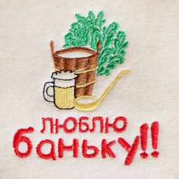 Цена за 2 шт. Рукавица для бани с вышивкой «Люблю баньку», полиэфир 70%, шерсть 30%, первый сорт, «Добропаровъ»