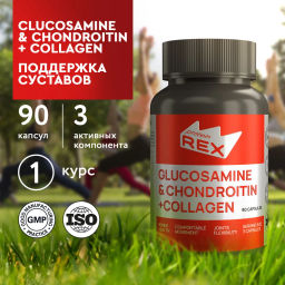БАД к пище ProteinRex GLUCOSAMINE & CHONDROITIN + COLLAGEN - глюкозамин, хондроитин + коллаген, 90 капсул