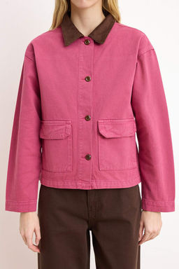 Pembe Fitilli Kadife Yaka Detayl? Denim Gomlek Ceket TWOAW26CE00004