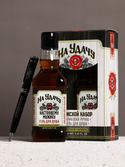 Набор "На удачу", гель для душа во флаконе виски и шариковая ручка