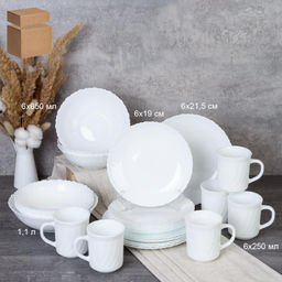 Столовый набор 25 предметов с кружками Классика / GRAY-19/758578 (WHITE) /уп 2/