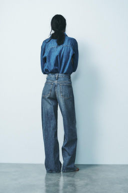 HIGH-WAIST TRF WIDE-LEG JEANS WITH CROSSOVER WAISTBAND - Zara фото 46