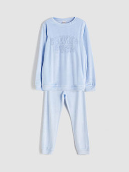 Bisiklet Yaka Kadife K?z ?ocuk Pijama Tak?m?