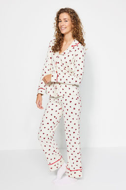 Trendyolmilla Lacivert %100 Pamuklu Kalpli Biyeli Orme Pijama Tak?m? THMAW24PT00103