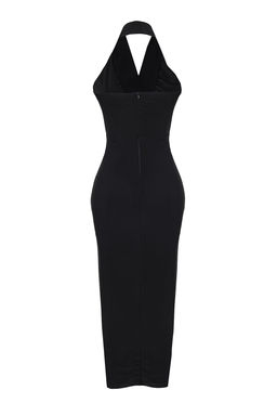 TRENDYOLMILLA Siyah Kruvaze Yaka Aksesuar Detayl? Orme Midi Elbise TPRSS25EL00052