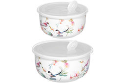 Набор 2 салатников 1 л 16*16*8 см + 500 мл 13,5*13,5*7 см Певчие птички с крышками, NEW BONE CHINA - Elan gallery фото 7