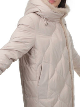 310 BEIGE Пальто зимнее стеганое женское (200 гр. холлофайбер, натуральная норка) - Fashion фото 2
