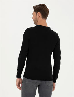 Siyah Slim Fit Bisiklet Yaka Y_n Kar___ml_ Triko Kazak - Pierre cardin фото 5