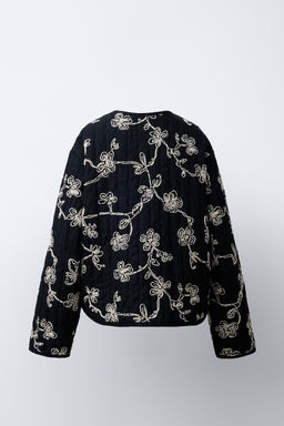 CHAQUETA ACOLCHADA BORDADOS CONTRASTE / Negro / Crudo - Zara фото 6