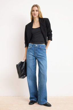 Ac?k Mavi DOKUMLU Normal Bel %100 Pamuk Wide Leg Jeans TWOSS26JE00135 - Trendyolmilla фото 3