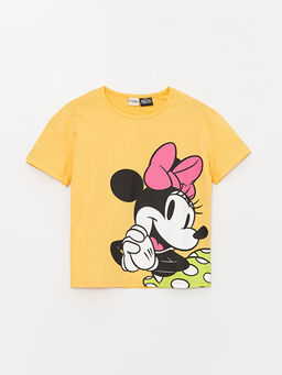 Bisiklet Yaka Minnie Mouse Bask?l? K?sa Kollu K?z ?ocuk Ti??rt