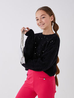 Bisiklet Yaka Pul ??lemeli Uzun Kollu K?z ?ocuk Triko Kazak - Waikiki фото 2