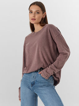 Лонгслив женский коричневый с обработкой эйсид