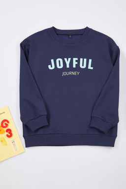Gri Melanj Erkek Cocuk Slogan Bask?l? Bisiklet Yaka Orme Sweatshirt TKDAW25SW00031 - Trendyolmilla фото 2