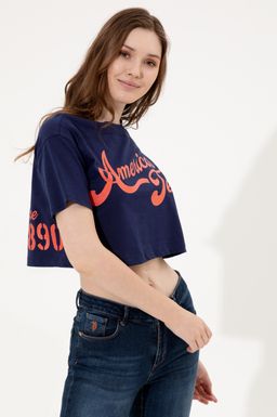 U. S. Polo Assn Женская темно-синяя укороченная футболка с круглым вырезом - U.s. polo assn фото 3