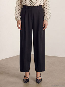 Y?ksek Bel Havu? Kesim Kad?n Pileli Kuma? Pantolon