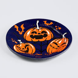 Цена за 10 шт. Тарелка одноразовая бумажная «Хэллоуин», тыква, 18 см