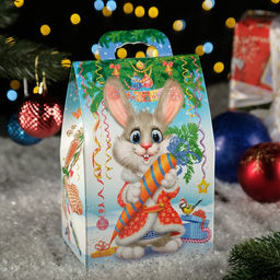 Цена за 10 шт. Подарочная новогодняя коробка "Заяц - Кот", 20×10×6 см