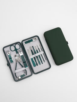 Набор маникюрный, 12 предметов, в футляре, цвет изумрудный